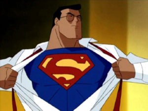 Clark Kent changes to Superman (publicity still)