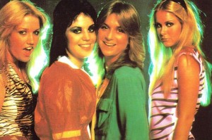 The Runaways, 1978 (Vicki Blue, Joan Jett, Sandy West, Lita Ford) (photo credit: BARRY LEVINE)